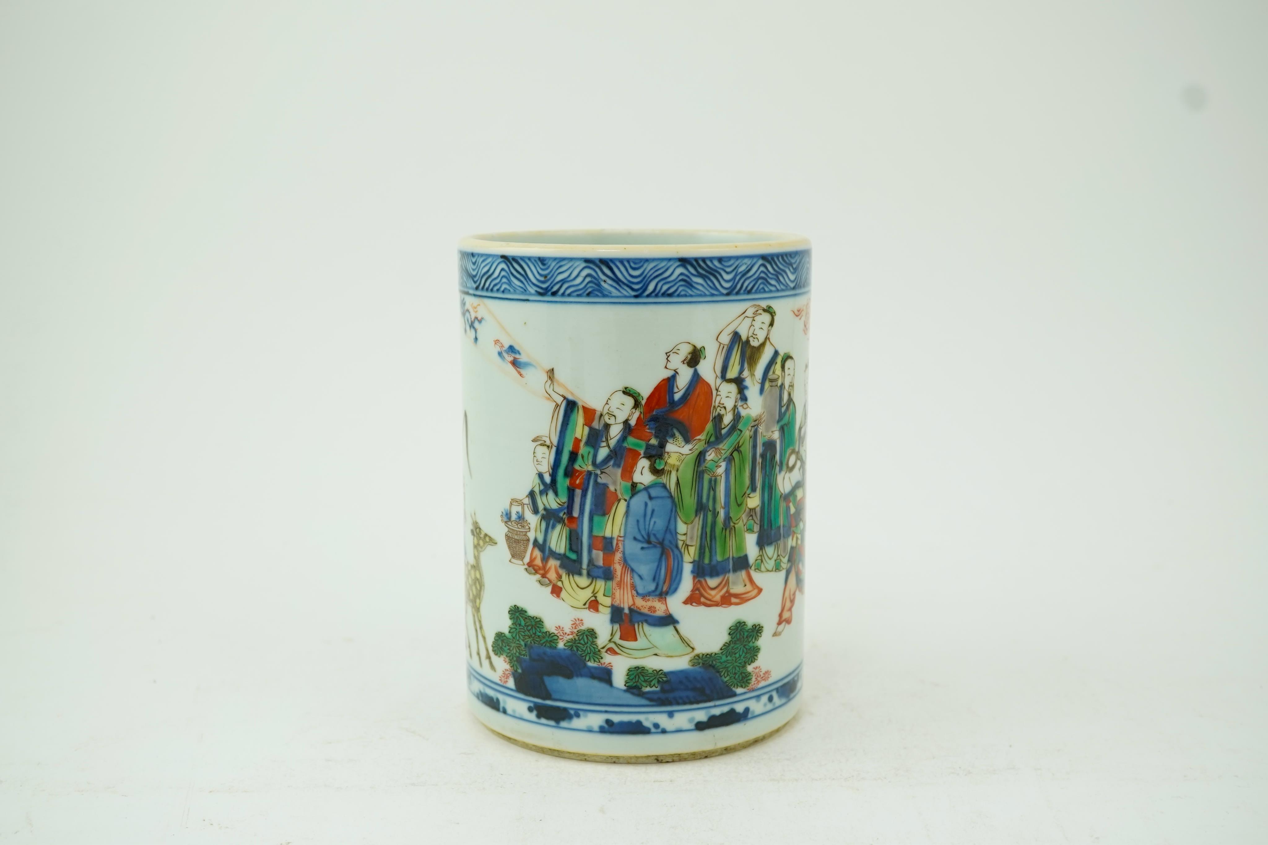 A Chinese wucai brush pot